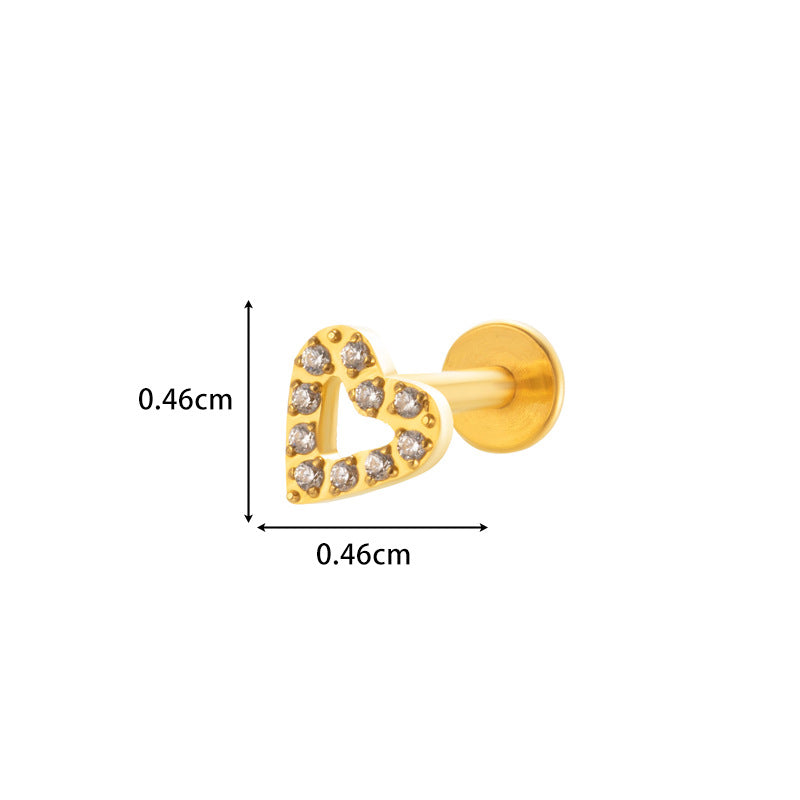 G23 Titanium Zircon-Set Butterfly, Heart, Pyramid, Star Internal Thread Lip & Cartilage Piercing Earrings