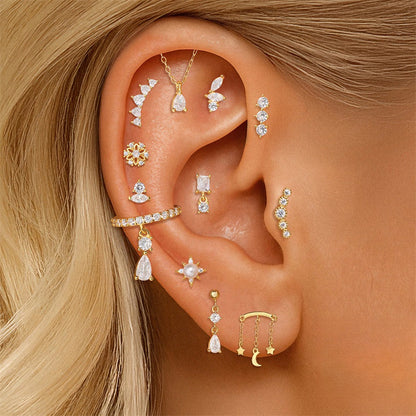 ASTM F136 Tassel Star  Moon Zircon Flat back threadless Cartilage Piercing Earring