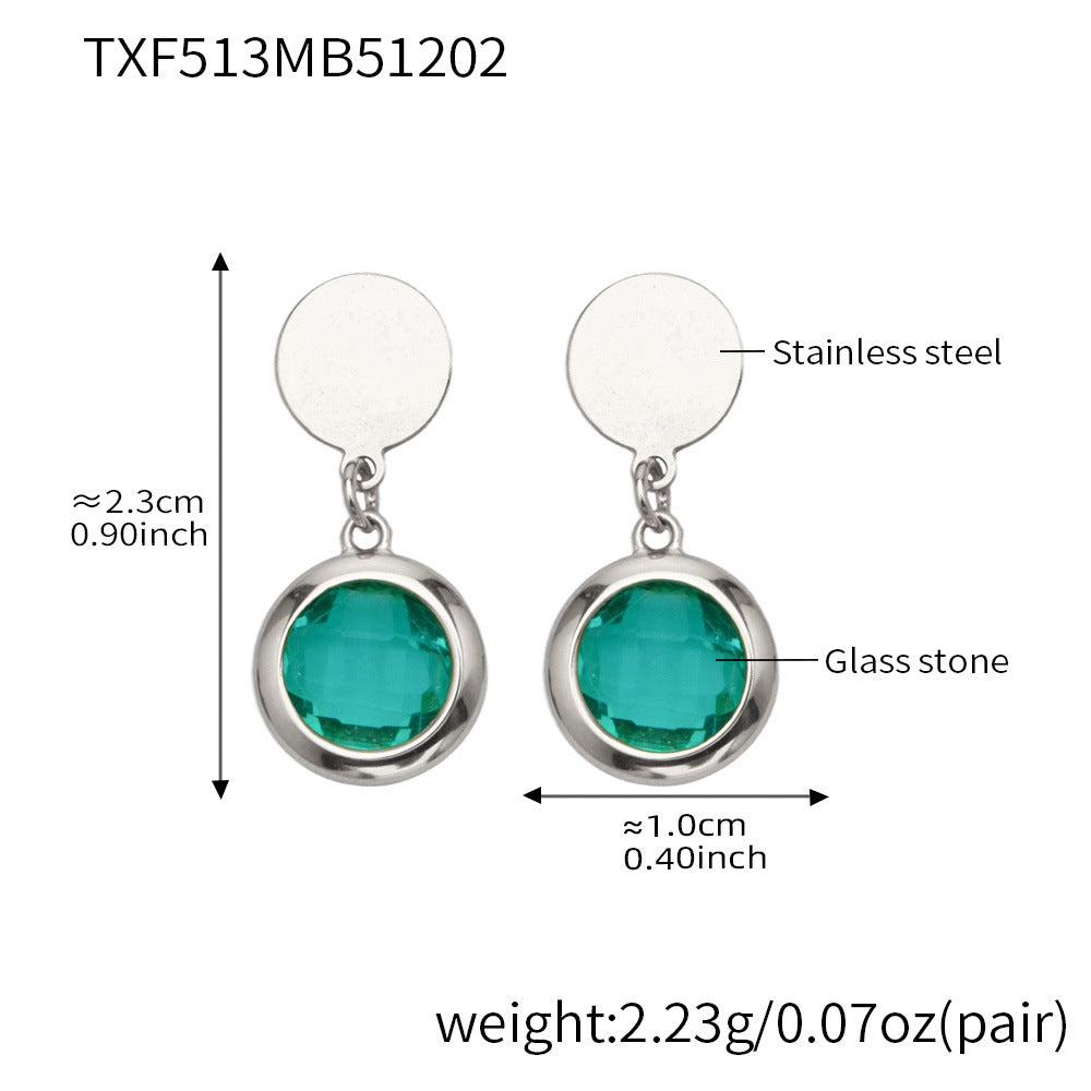 Candy Color Glass Stone Jewelry Set – Stainless Steel Necklaces, Bracelets & Earrings