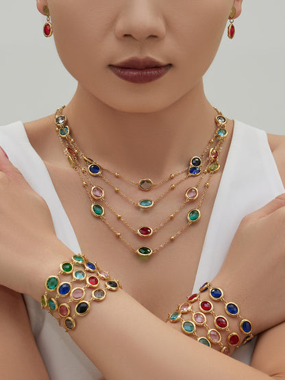 Candy Color Oval Glass Stone Necklace, Bracelet & Earrings Set – Stainless Steel | Fashion Jewelry | Colorful Minimalist Accessories
