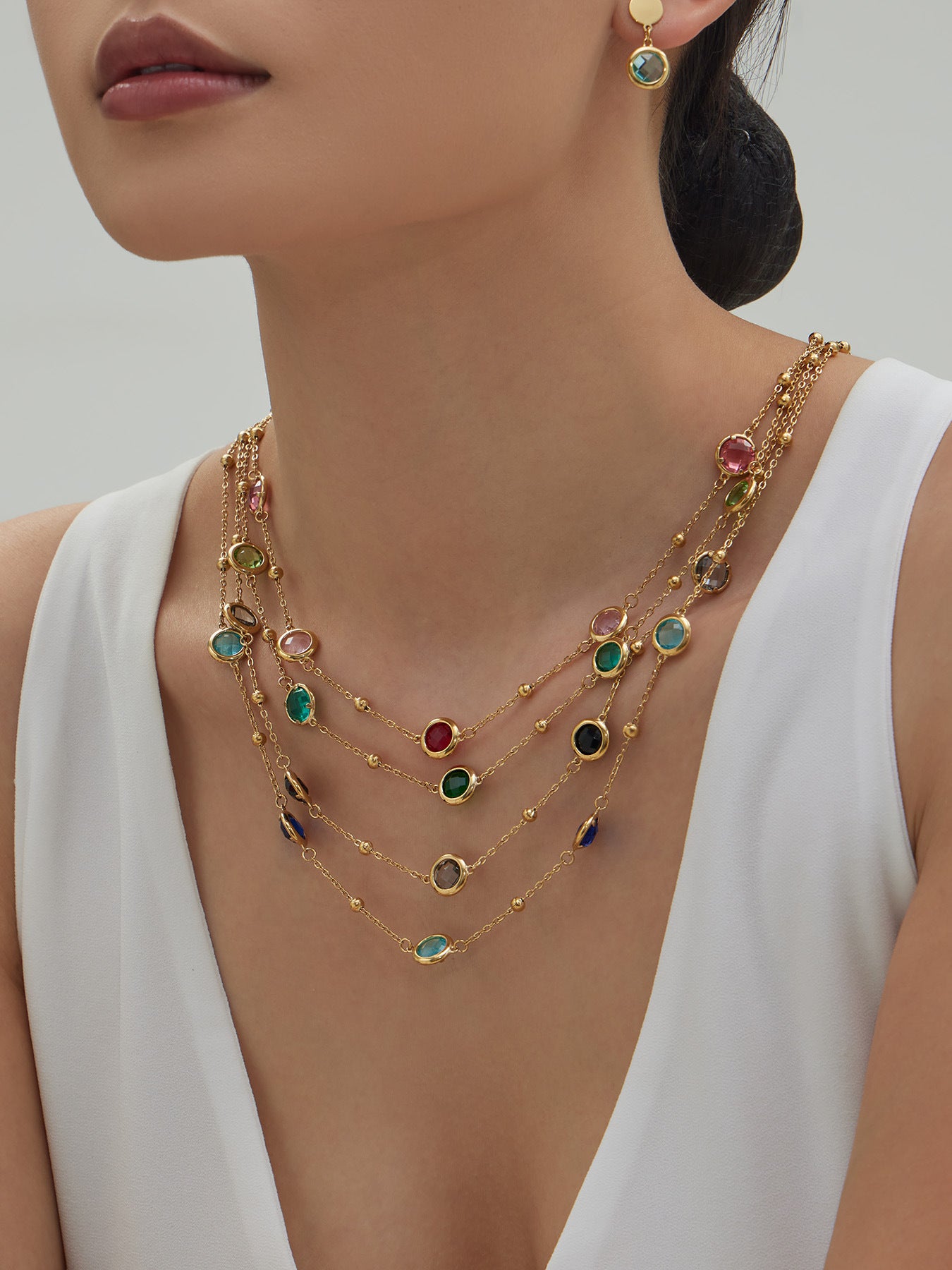 Candy Color Glass Stone Jewelry Set – Stainless Steel Necklaces, Bracelets & Earrings