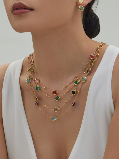 Candy Color Glass Stone Jewelry Set – Stainless Steel Necklaces, Bracelets & Earrings