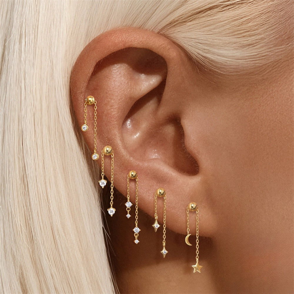 ASTM F136 Zircon classic tassel chain hidden cartilage piercing earrings