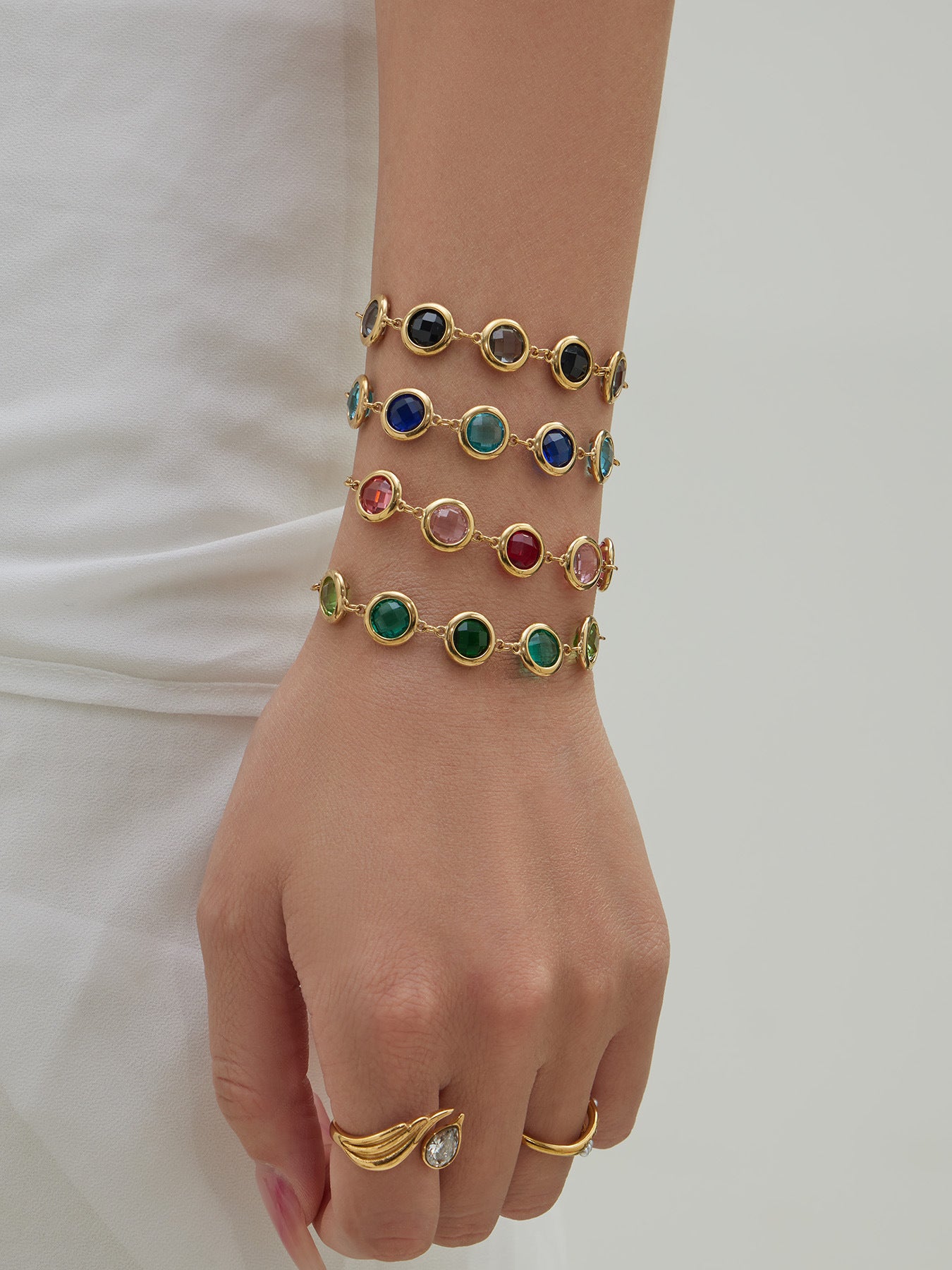 Candy Color Glass Stone Jewelry Set – Stainless Steel Necklaces, Bracelets & Earrings