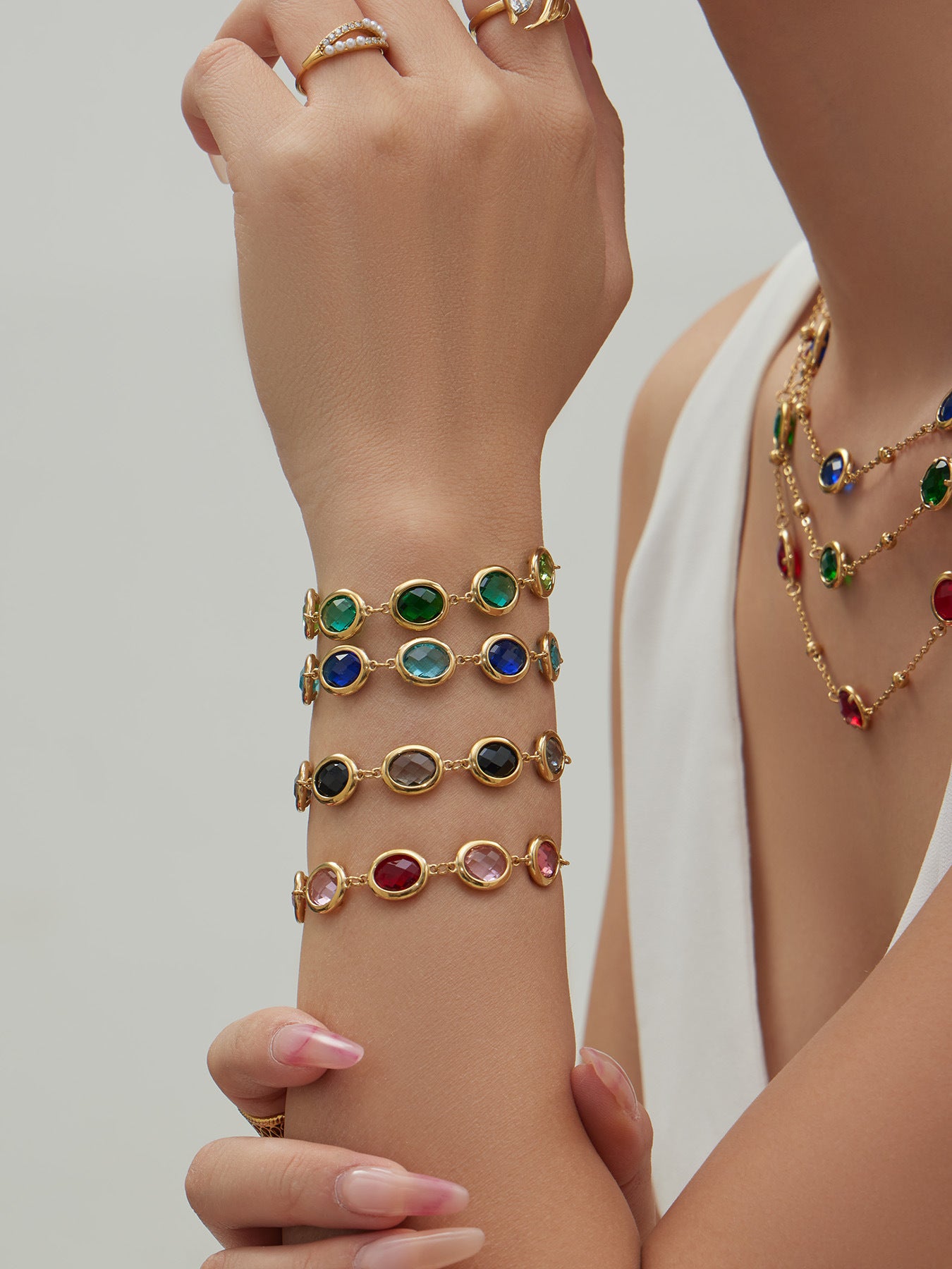 Candy Color Oval Glass Stone Necklace, Bracelet & Earrings Set – Stainless Steel | Fashion Jewelry | Colorful Minimalist Accessories