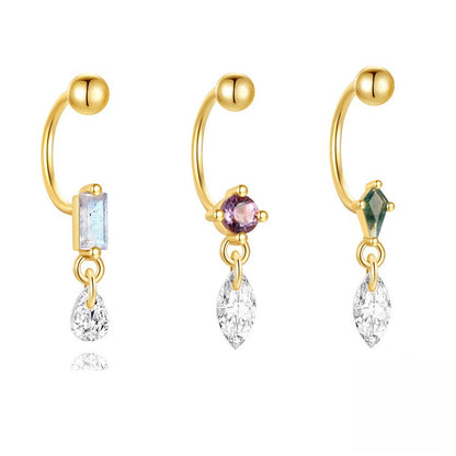ASTM F136 C-shaped Small Stone Bead Cartilage Piercing Earrings