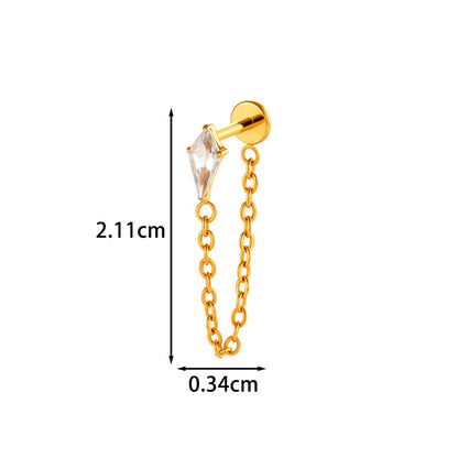 Implant Grade G23 ASTM F136 Titanium Geometric Tassel Chain Ear Stud | Push Pin Flat Back 16G Cartilage Jewelry