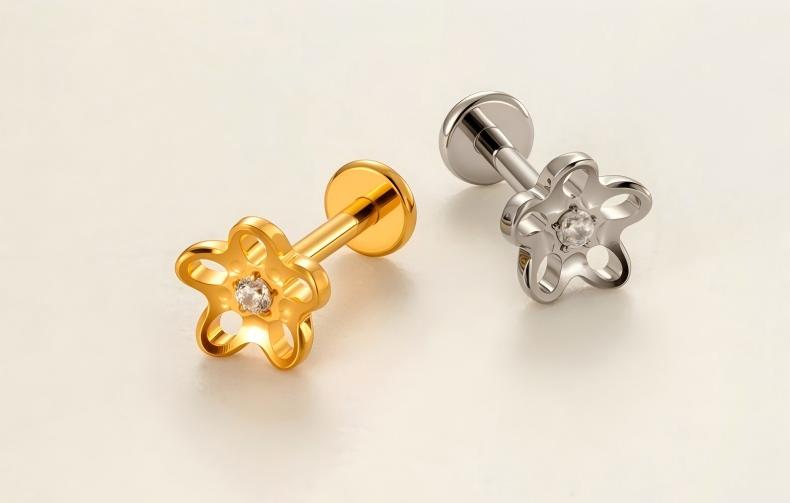 Implant Grade G23 ASTM F136 Titanium Geometric Labret Stud | Push Pin Flat Back 16G Lip & Cartilage Piercing Jewelry