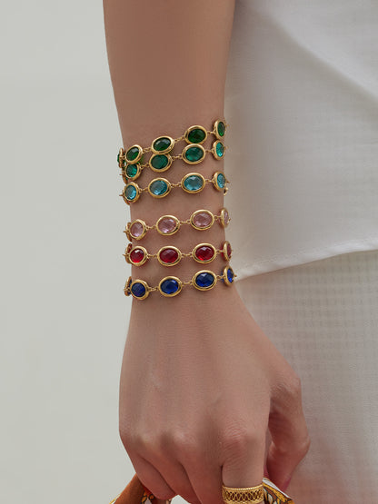 Candy Color Oval Glass Stone Necklace, Bracelet & Earrings Set – Stainless Steel | Fashion Jewelry | Colorful Minimalist Accessories