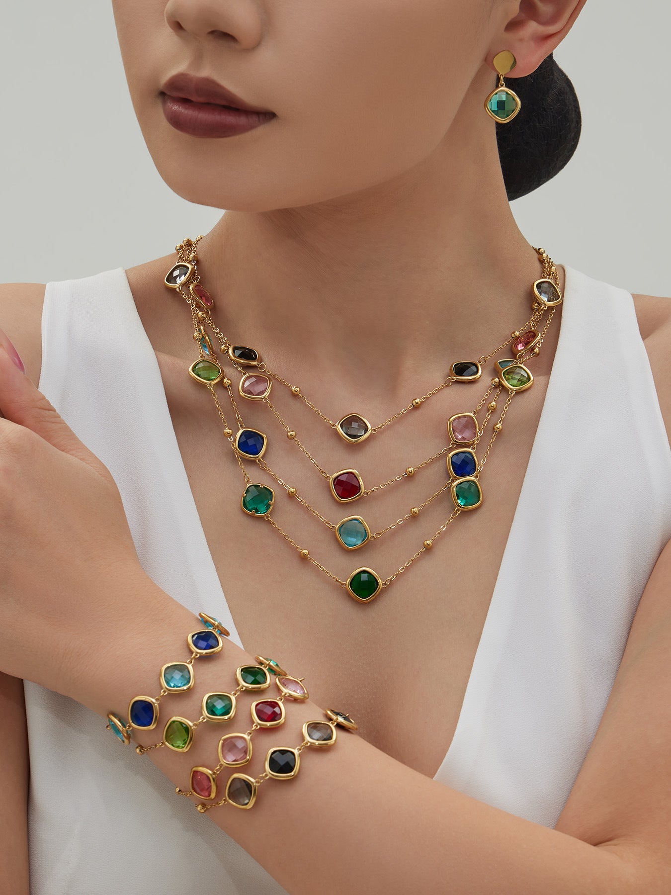 Modern Geometric Glass Jewelry | Stainless Steel Necklaces, Bracelets & Earrings