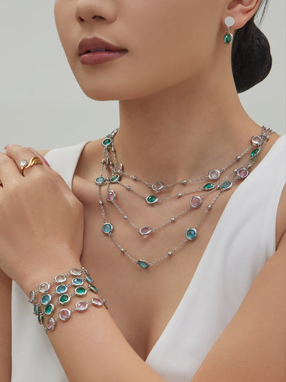 Candy Color Glass Stone Jewelry Set – Stainless Steel Necklaces, Bracelets & Earrings