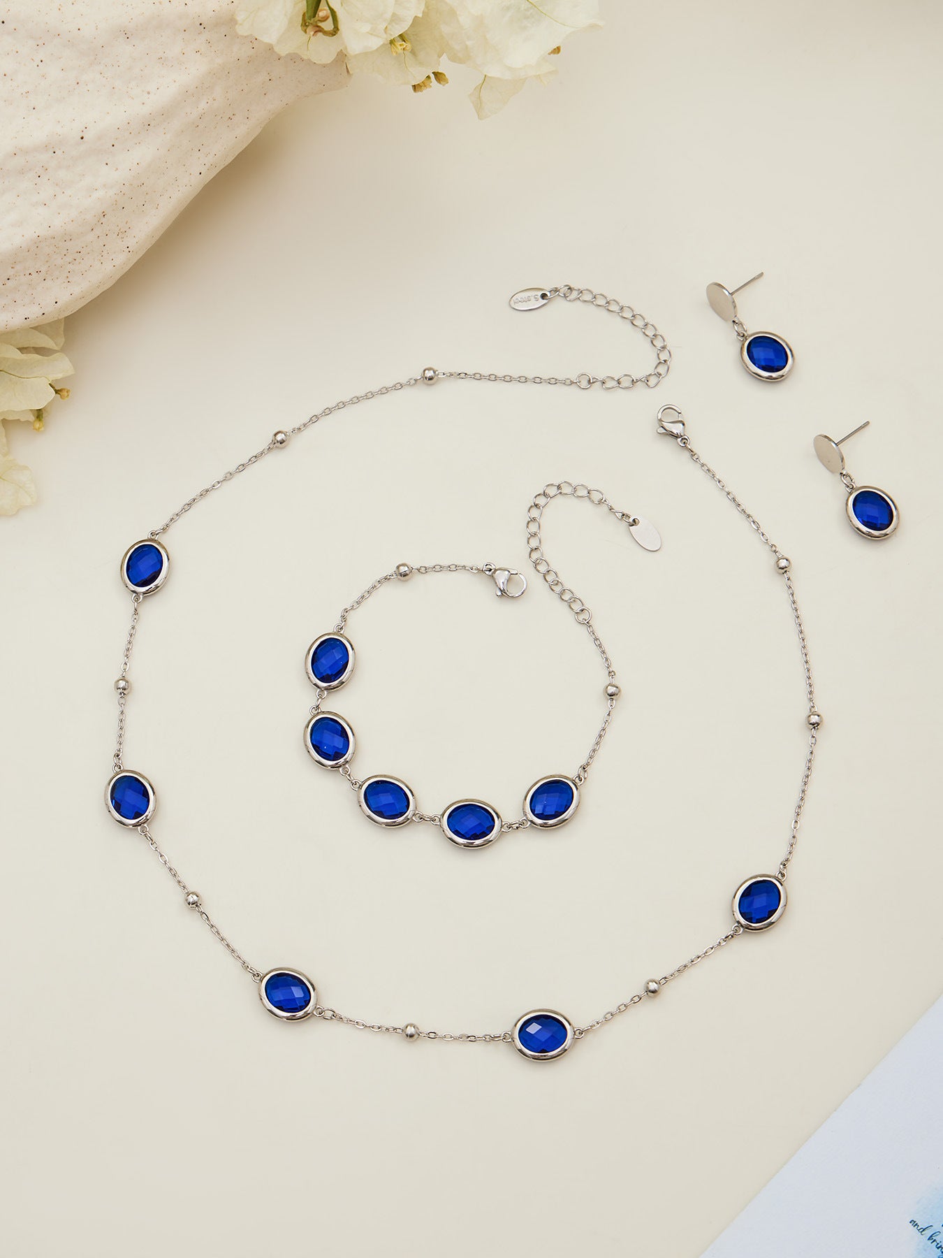 Candy Color Oval Glass Stone Necklace, Bracelet & Earrings Set – Stainless Steel | Fashion Jewelry | Colorful Minimalist Accessories