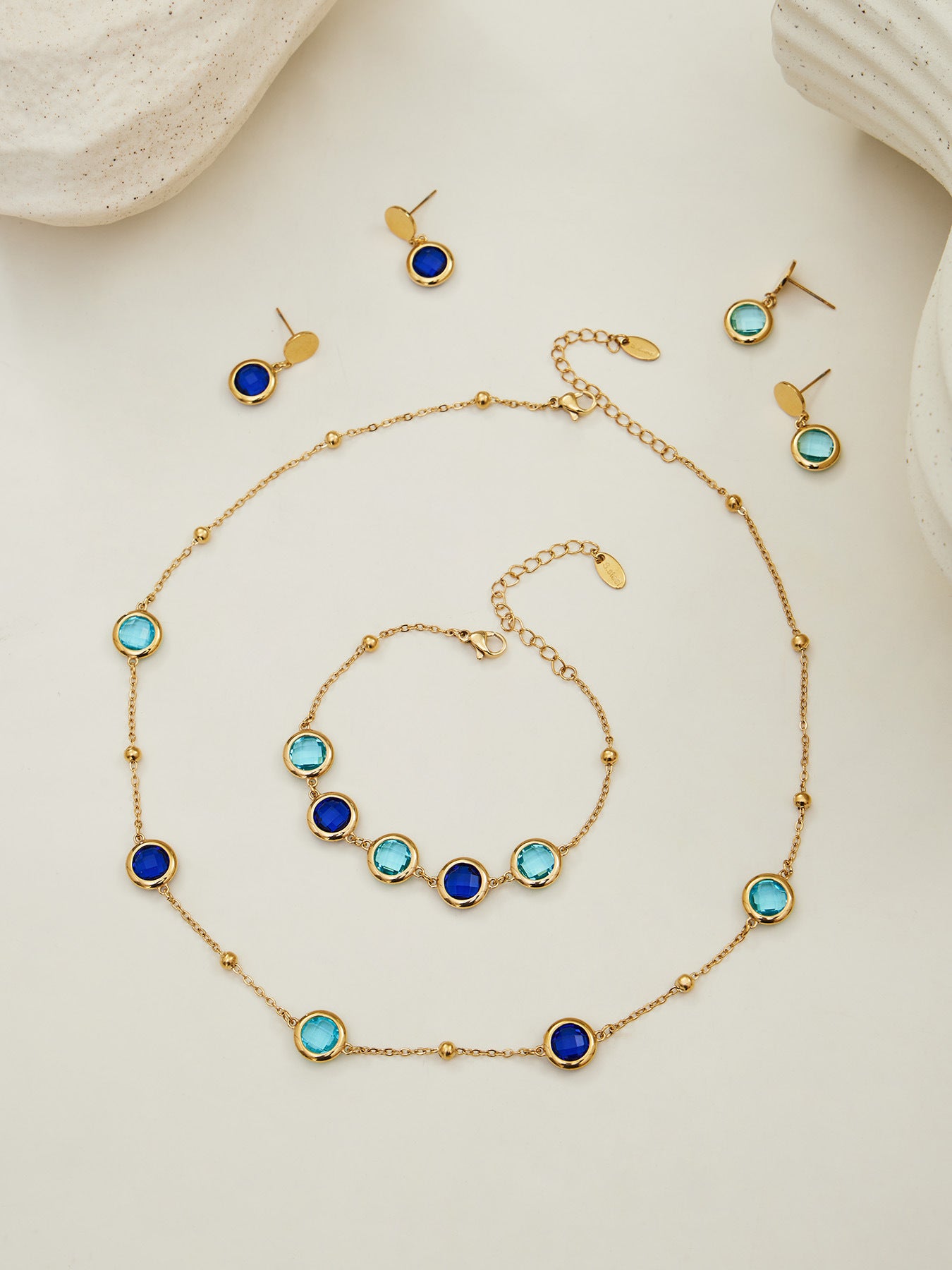 Candy Color Glass Stone Jewelry Set – Stainless Steel Necklaces, Bracelets & Earrings