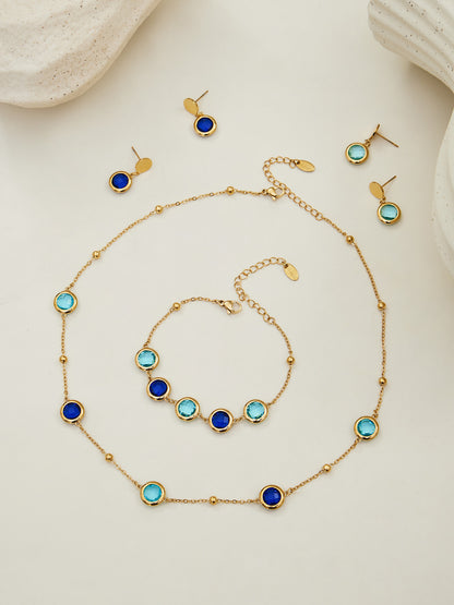 Candy Color Glass Stone Jewelry Set – Stainless Steel Necklaces, Bracelets & Earrings