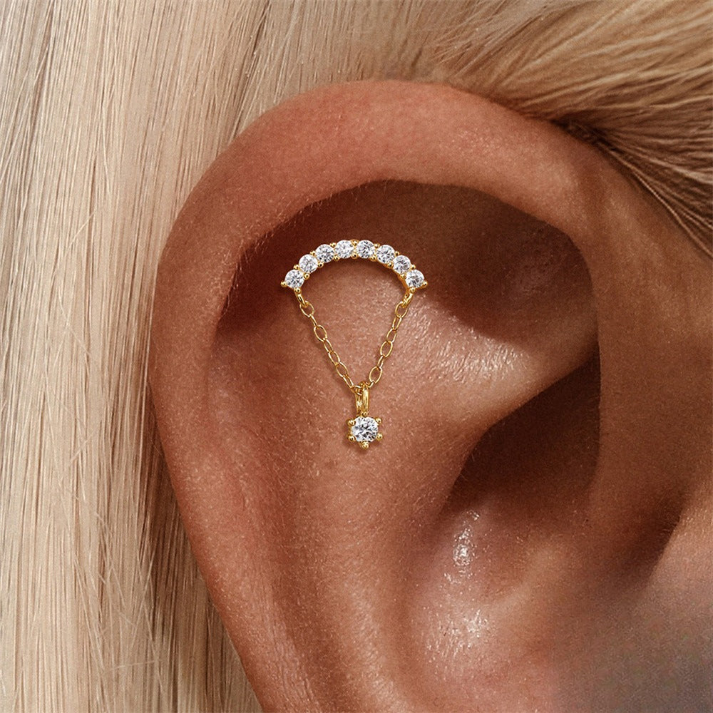 ASTM F136 Zircon classic tassel chain hidden cartilage piercing earrings