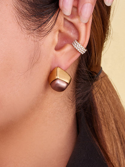 Geometric Smooth Pearl Stainless Steel Stud Earrings – Minimalist Chic Jewelry | WANTI Jewelry