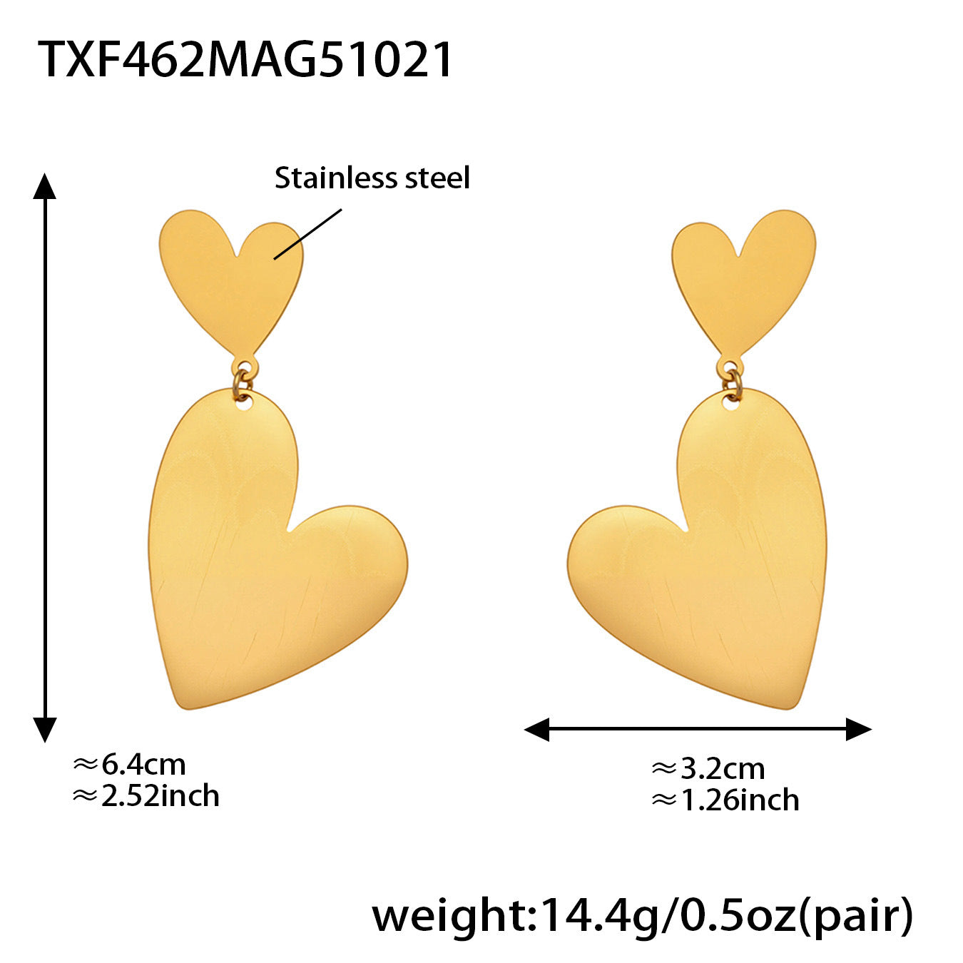 Stainless Steel Heart Sweater Chain Jewelry Set – Long Heart Necklace + Heart Earrings + Heart Ring | Fashion Gift Set