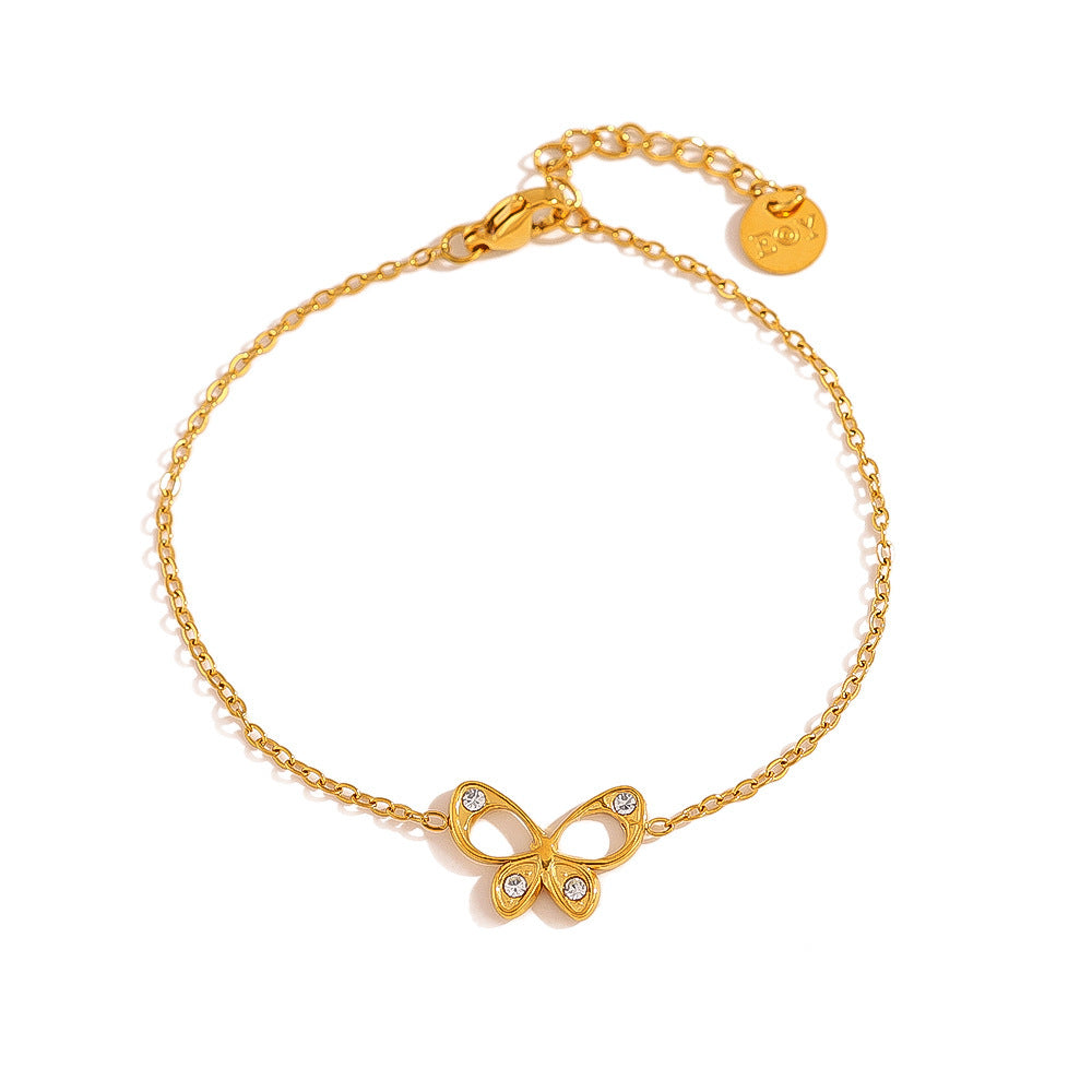 18K Gold Plated Stainless Steel Butterfly Crystal Pendant Bracelet – Fashion Jewelry Gift for Women