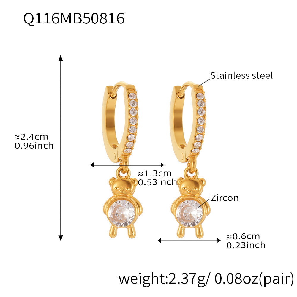 Trendy Stainless Steel Zircon Pendant Hoop Earrings Set – Creative Human & Animal Shapes, Gold Plated Fashion Jewelry