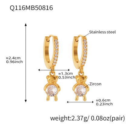 Trendy Stainless Steel Zircon Pendant Hoop Earrings Set – Creative Human & Animal Shapes, Gold Plated Fashion Jewelry
