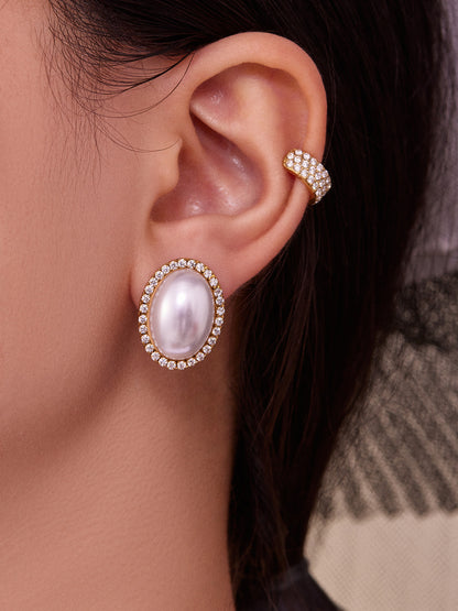 Stainless Steel Oval Pearl Zircon Earrings – Elegant Minimalist Drop Earrings for Women | High-End Fashion Jewelry