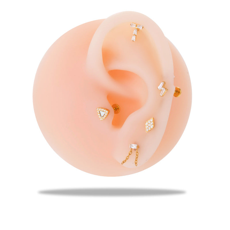 F136 Titanium Internally Threaded Round CZ Flat Back Cartilage Stud – Hypoallergenic Ear Piercing Jewelry