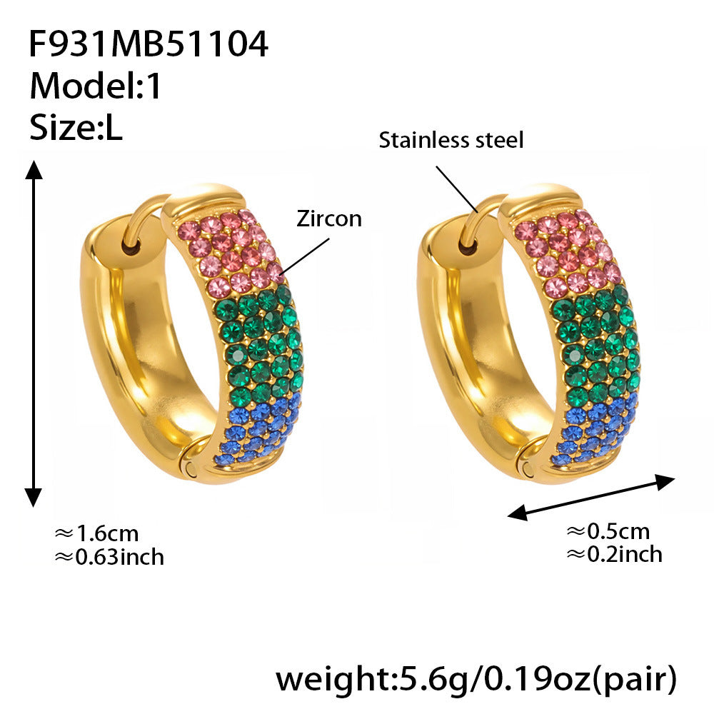 Stainless Steel Geometric Round Zircon Earrings – Multicolor Sparkle Hoop Earrings | WANTI Jewelry
