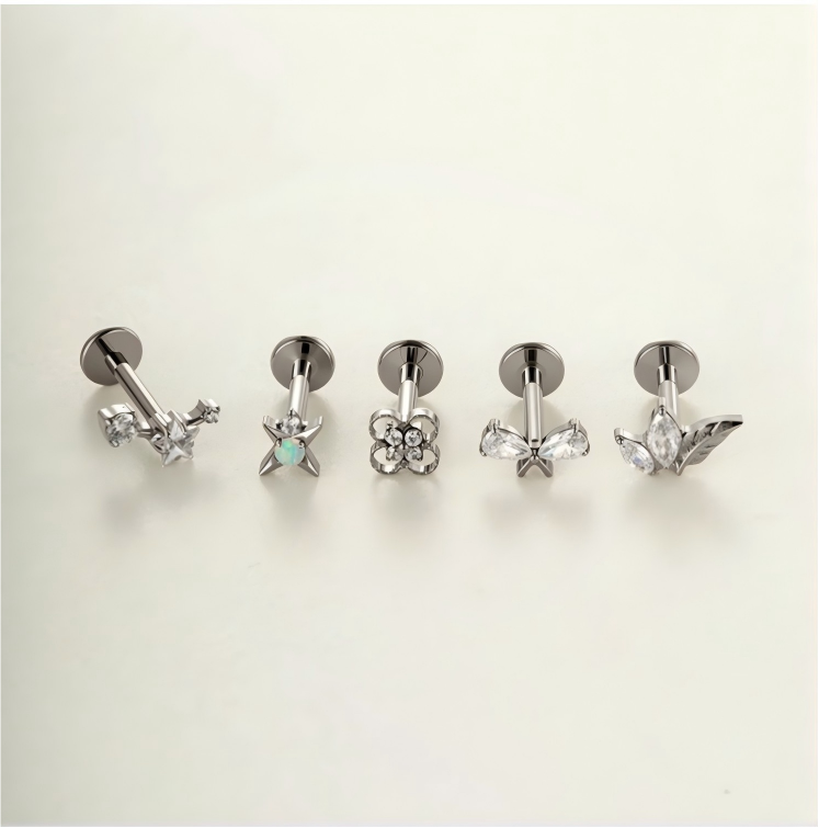 Implant Grade ASTM F136 Titanium Flat Back Stud Earrings Micro Paved CZ Cartilage Helix Tragus Piercing Jewelry Internally Threaded Labret Stud