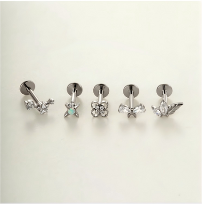 Implant Grade ASTM F136 Titanium Flat Back Stud Earrings Micro Paved CZ Cartilage Helix Tragus Piercing Jewelry Internally Threaded Labret Stud