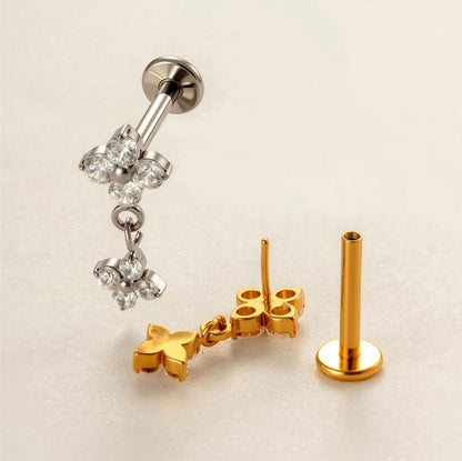 Implant Grade ASTM F136 Titanium Threadless Push Pin Zircon Geometric Flat Back Stud | Helix Cartilage Tragus Lip Piercing Jewelry