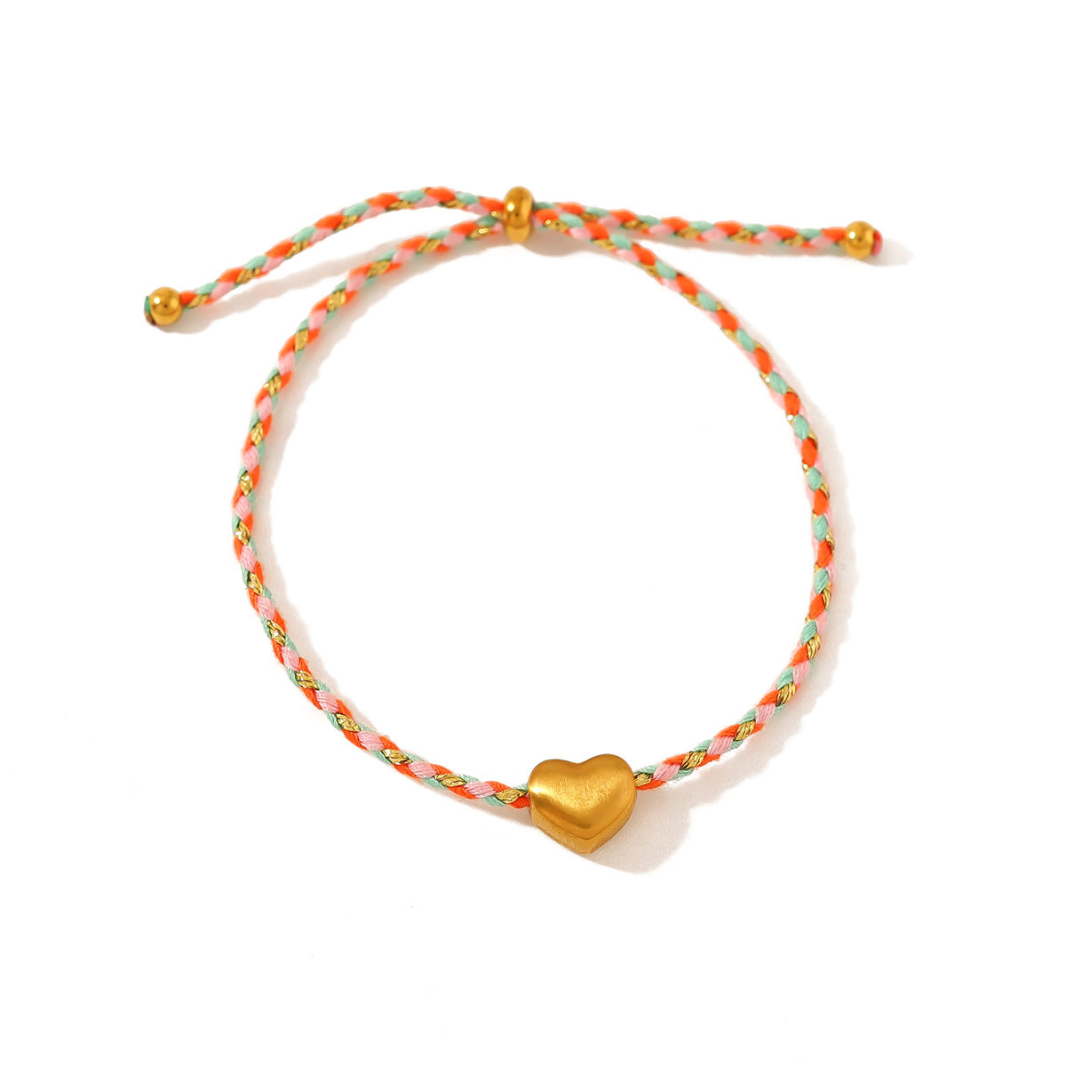 18K Gold Plated Titanium Steel Heart Pendant with Colorful Woven Cotton Cord | Stylish & Trendy Jewelry