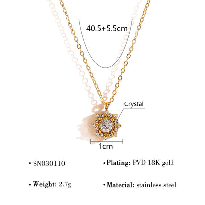 18K Gold Plated Stainless Steel Crystal Flower, Circle & Disc Pendant Necklaces – Elegant High-End Jewelry Collection