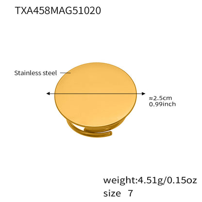 Stainless Steel Long Pendant Sweater Necklace, Drop Earrings & Ring Set – Gold Minimalist Round Disc Jewelry