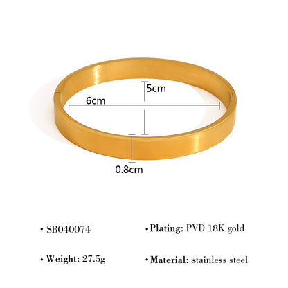 Geometric Polished Surface Couple Open Clasp Bangle – 18K Gold-Plated Titanium Steel Jewelry