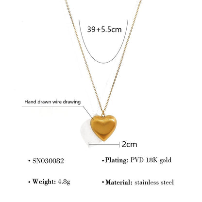 18K Gold-Plated Titanium Stainless Steel Brushed Texture Heart Pendant Necklace | Simple & Elegant Jewelry Collection