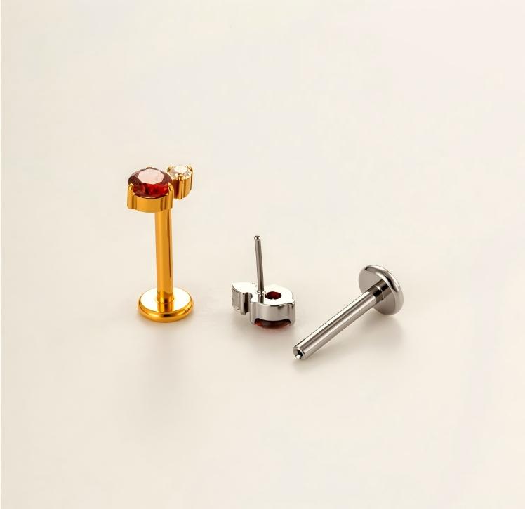 Implant Grade ASTM F136 Titanium Threadless Push Pin Zircon Geometric Flat Back Stud | Cartilage Helix Tragus Lip Piercing Jewelry