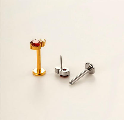 Implant Grade ASTM F136 Titanium Threadless Push Pin Zircon Geometric Flat Back Stud | Cartilage Helix Tragus Lip Piercing Jewelry