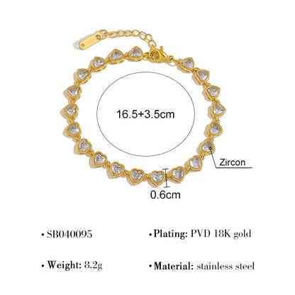 18K Gold Plated Stainless Steel Cubic Zirconia Bracelet – Heart, Circle & Flower Design | Luxury Jewelry