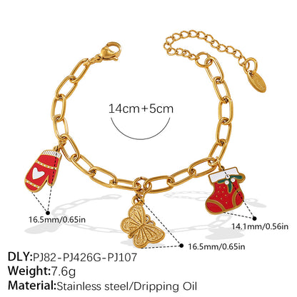 Christmas Collection – Gold Plated Stainless Steel Dripping Oil Pendant & Tassel Bracelet  Set