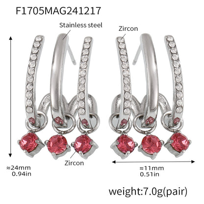 Tassel Zircon Earrings – Elegant Stainless Steel Dangle Earrings for Women