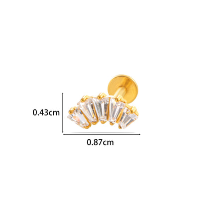 F136 Titanium Internally Threaded Zircon Labret Stud | High-End Flat Back Cartilage Piercing Jewelry