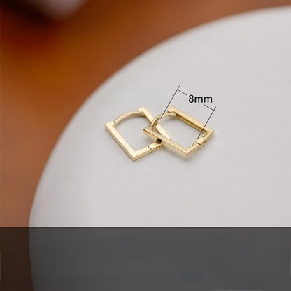 14K Solid Gold Glossy Square Earrings – Minimalist Polished Studs