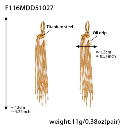 Stainless Steel Letter K Tassel Earrings – Vintage Enamel Drip Long Chain Earrings, High-End Fashion Jewelry for Women