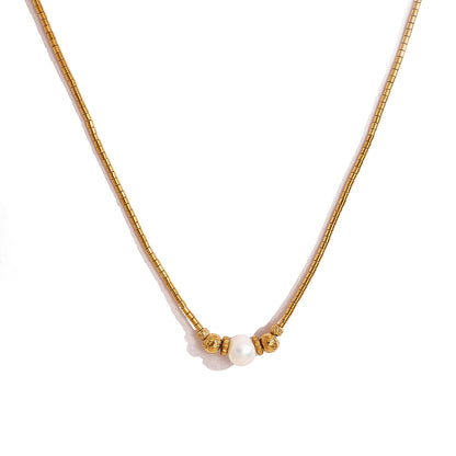 18K Gold Plated Stainless Steel Pearl Pendant Necklace – Elegant Minimalist Jewelry for Women