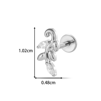 G23/F136 Titanium Internally Threaded Zircon Piercing Jewelry Lip Stud & Cartilage Earring – Elegant Sparkle Design, 1.2×8mm Rod, Gold & Silver