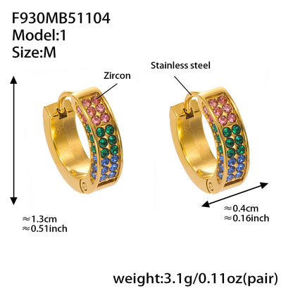 Stainless Steel U-Shaped Zircon Earrings – Colorful High-End Fashion Jewelry Hoop Set