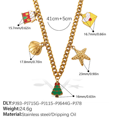 Gold Stainless Steel Christmas Holiday Pendant Tassel Necklace | Festive Fashion Jewelry