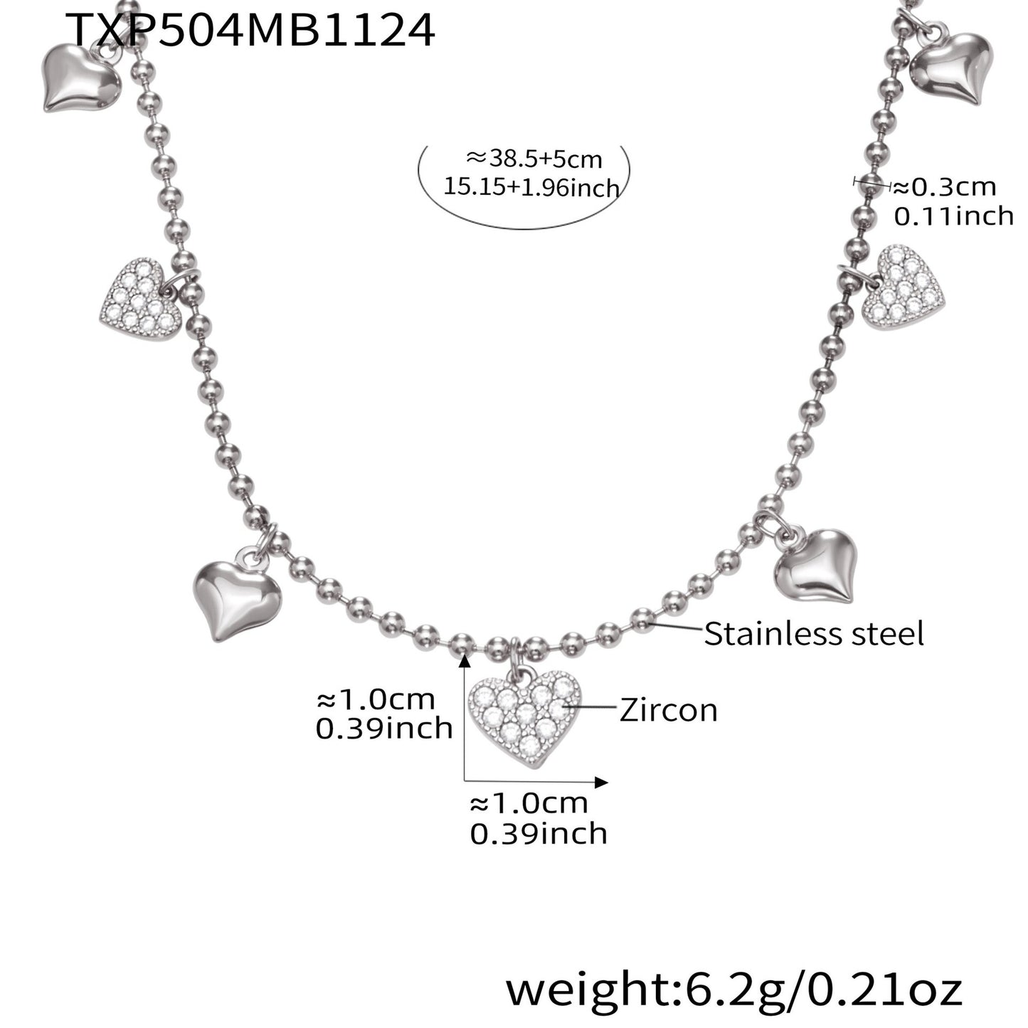 Hollow Heart Zircon Stainless Steel Necklace Bracelet Anklet Earrings – Minimalist Romantic Jewelry Set