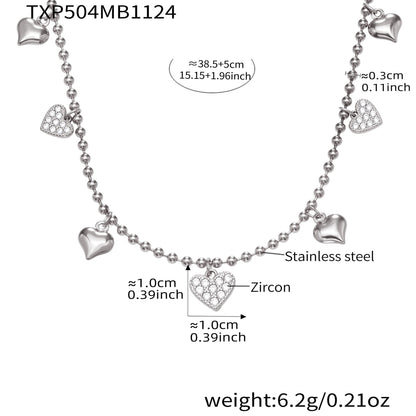 Hollow Heart Zircon Stainless Steel Necklace Bracelet Anklet Earrings – Minimalist Romantic Jewelry Set