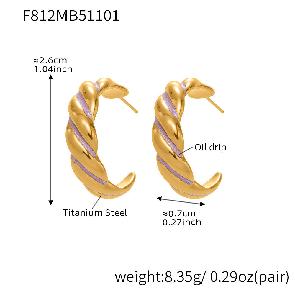 Stainless Steel Spiral Drop Earrings with Enamel Drip – Modern Colorful Twist Hoop Earrings for Women | WANTI Jewelry